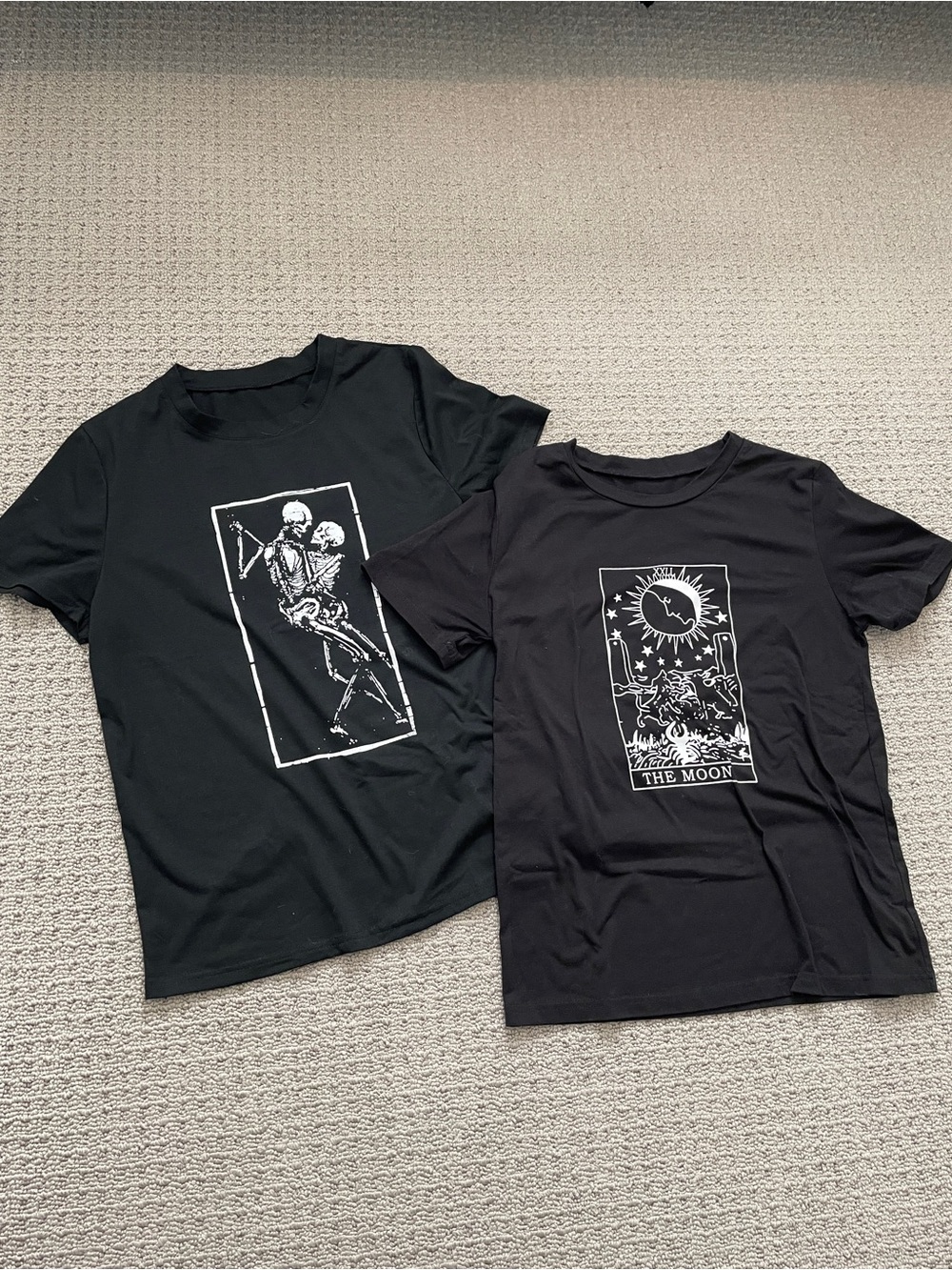 Black Graphic Tees - Moon Design & Skeleton Design